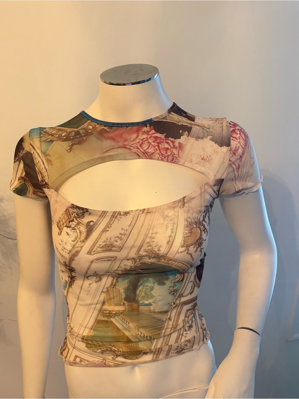 Miaou Cream Multi Scenic Cutout Crop Top